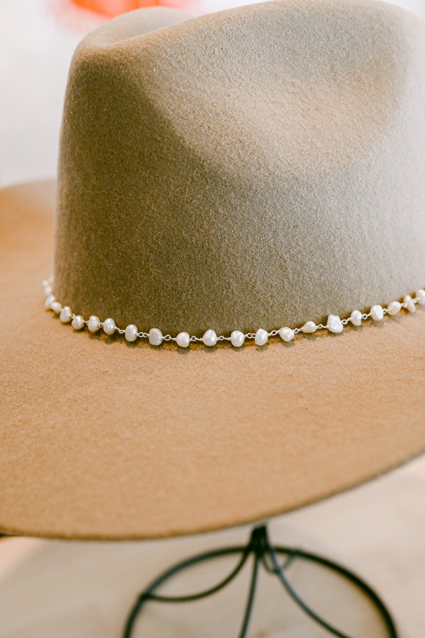 Pearl Chain Hat Band with Deerskin Ties