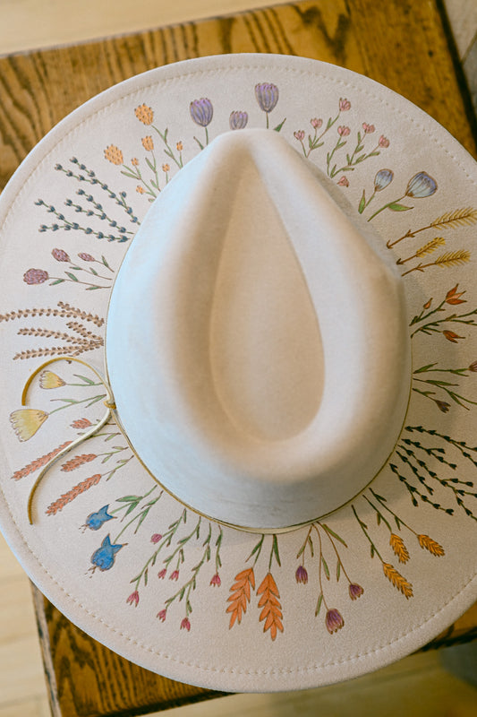 The Claire - Custom Hand-Burned and Hand-Painted Wildflower Hat