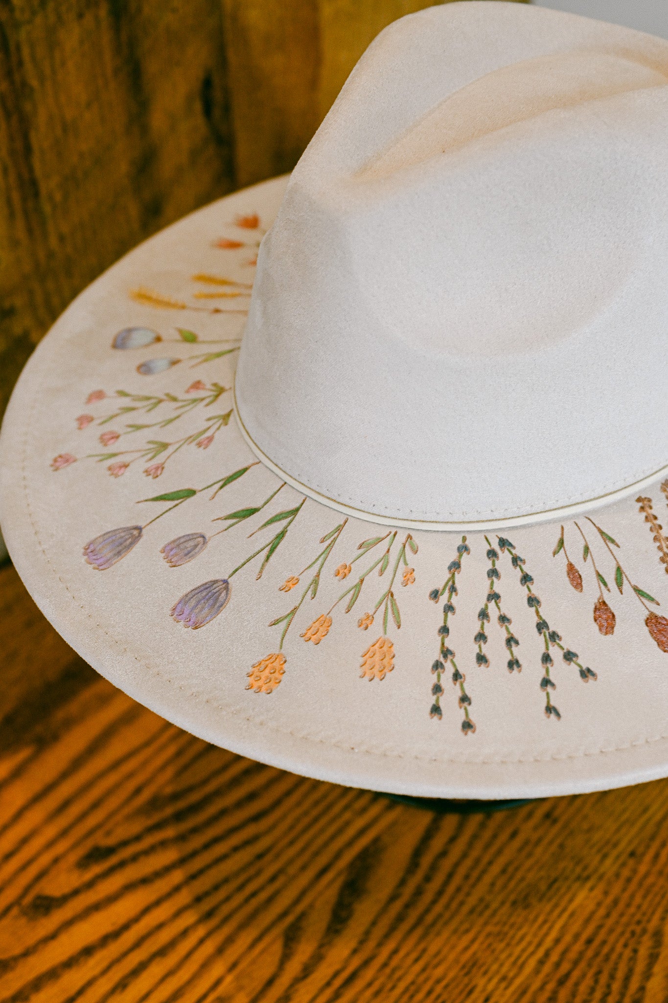 The Claire - Custom Hand-Burned and Hand-Painted Wildflower Hat
