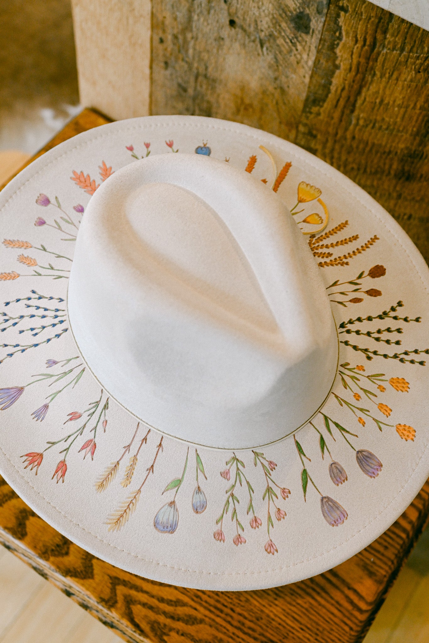 The Claire - Custom Hand-Burned and Hand-Painted Wildflower Hat
