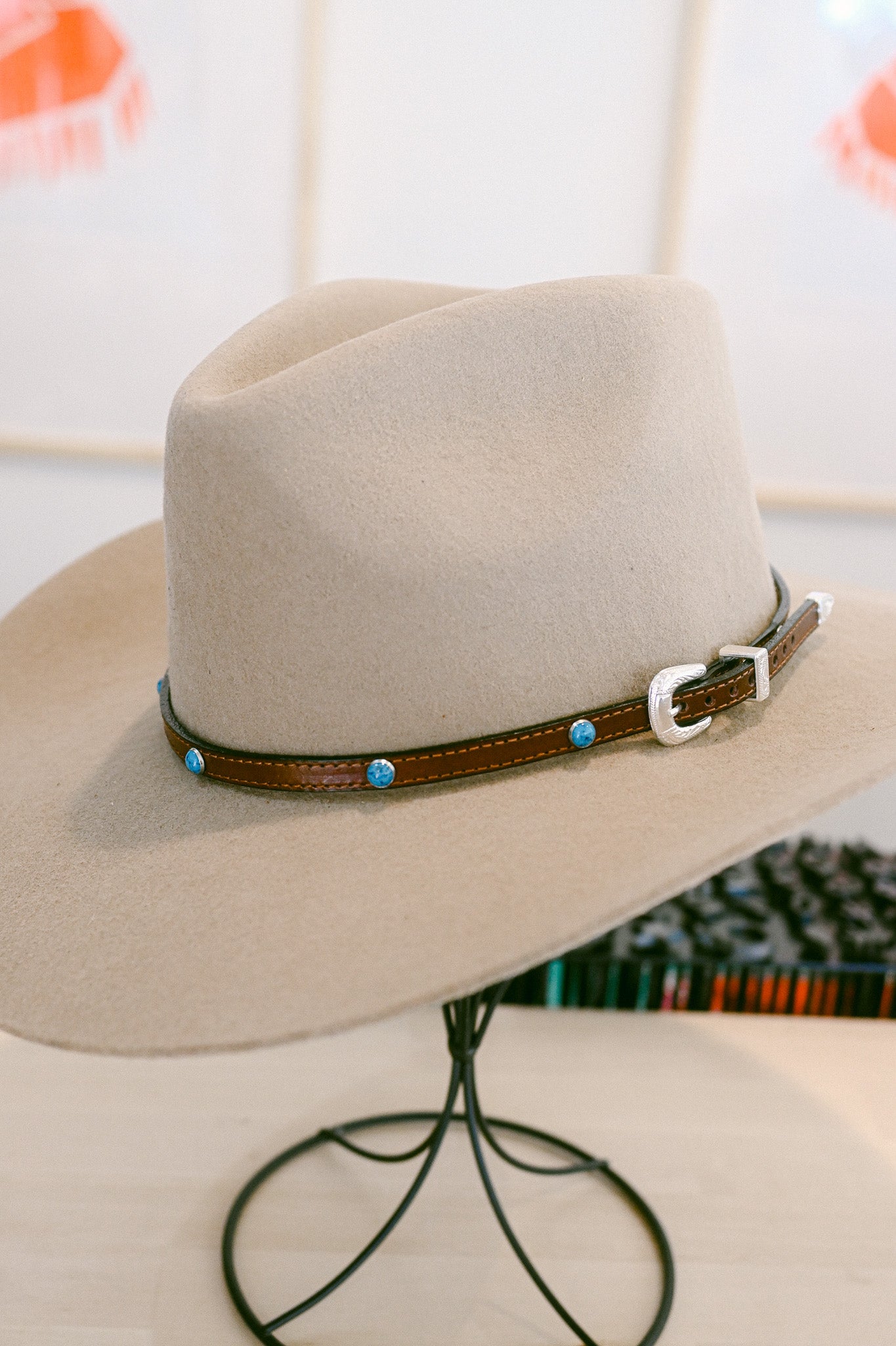 Leather and Turquoise Belt Hat Band