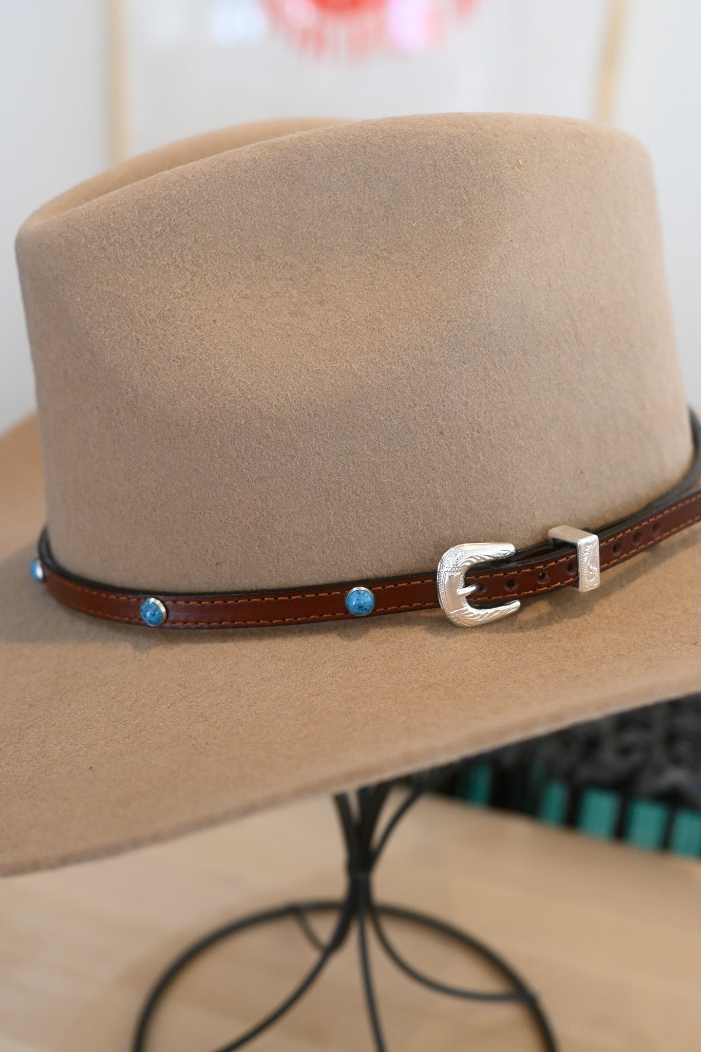 Leather and Turquoise Belt Hat Band
