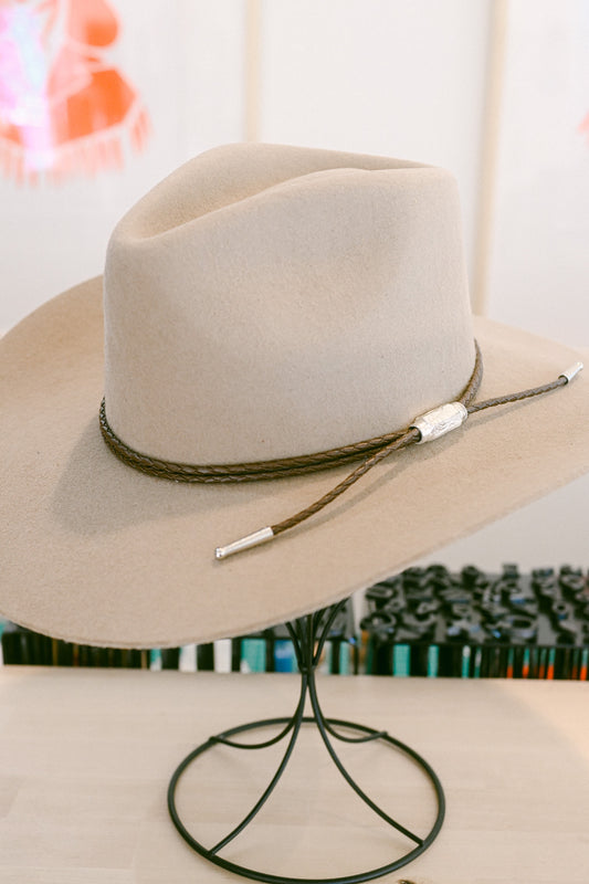 Braided Leather Double Strand Bolo Hat Band