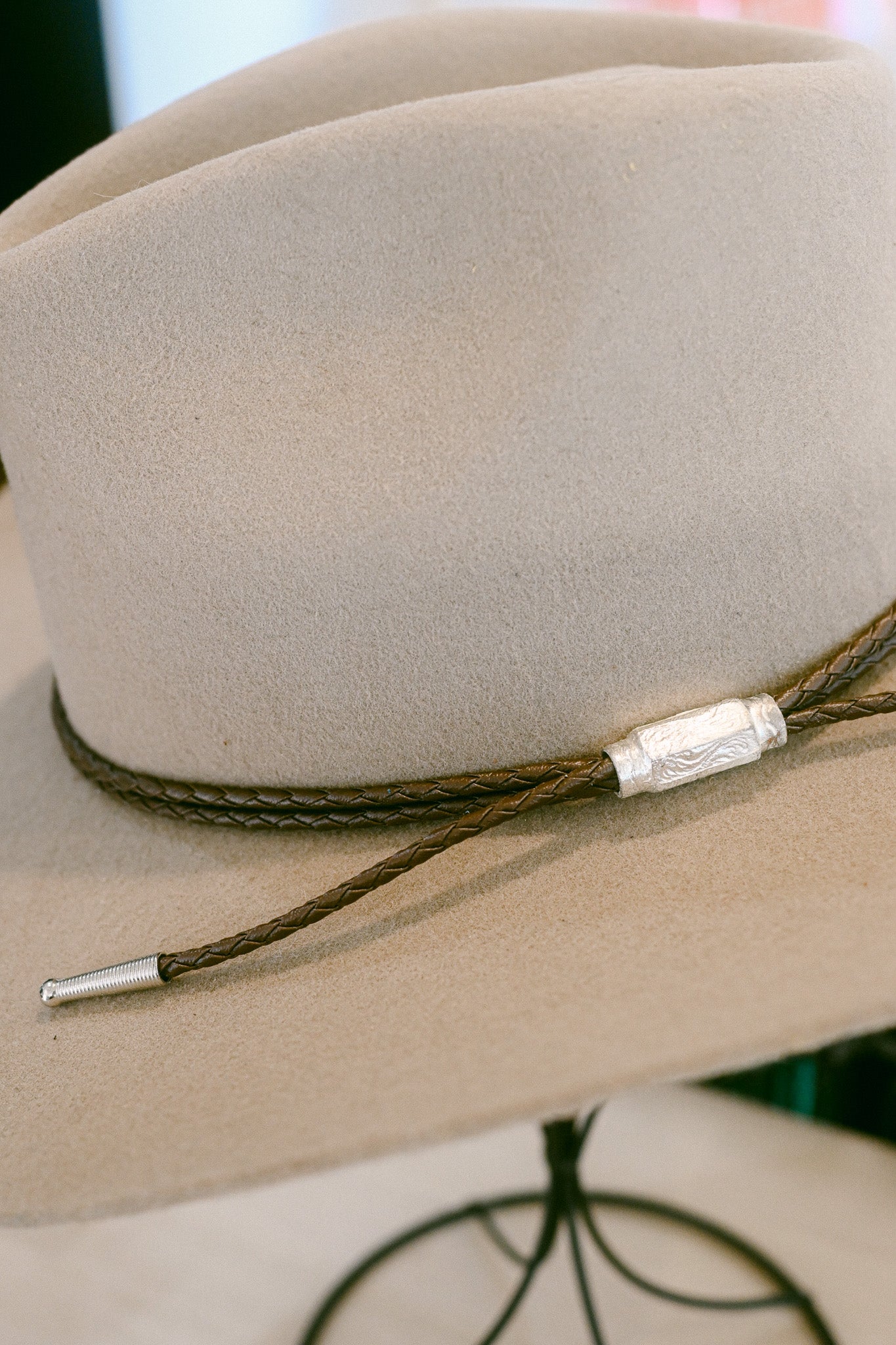 Braided Leather Double Strand Bolo Hat Band