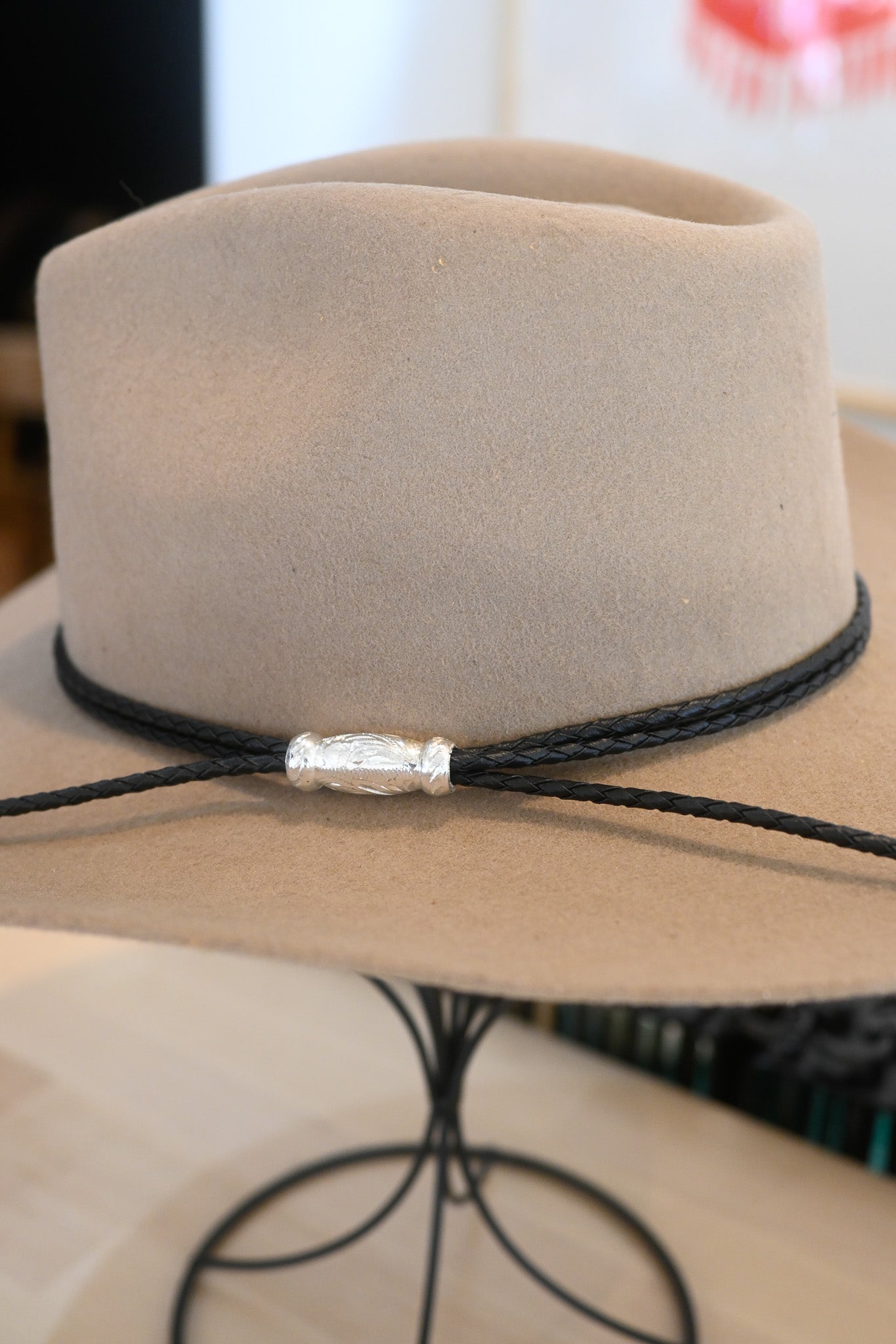 Braided Leather Double Strand Bolo Hat Band