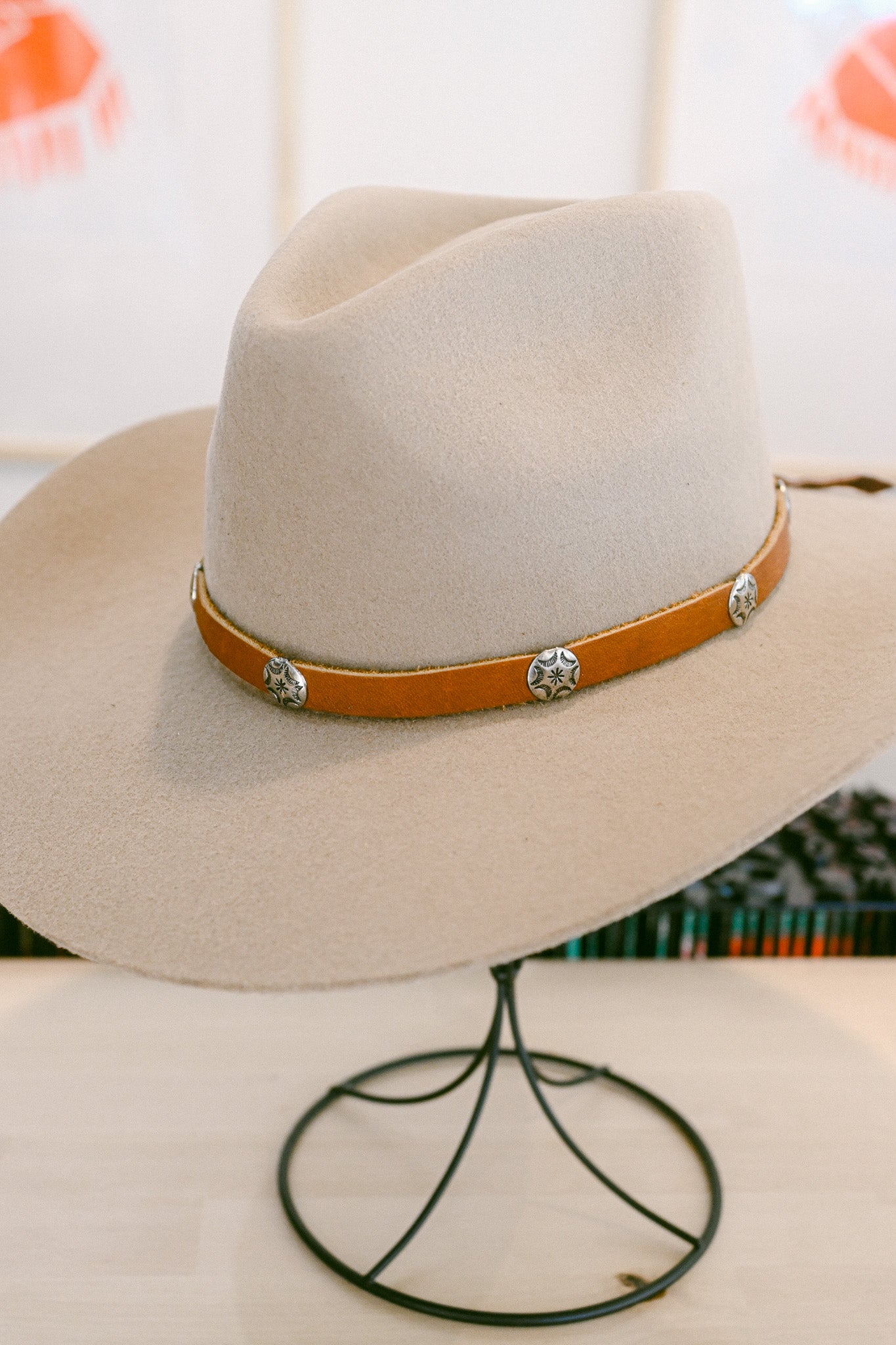 Deerskin Leather and Silver Concho Tie Back Hat Band