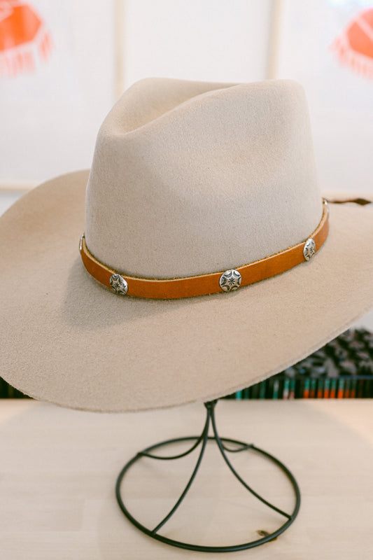 Deerskin Leather and Silver Concho Tie Back Hat Band