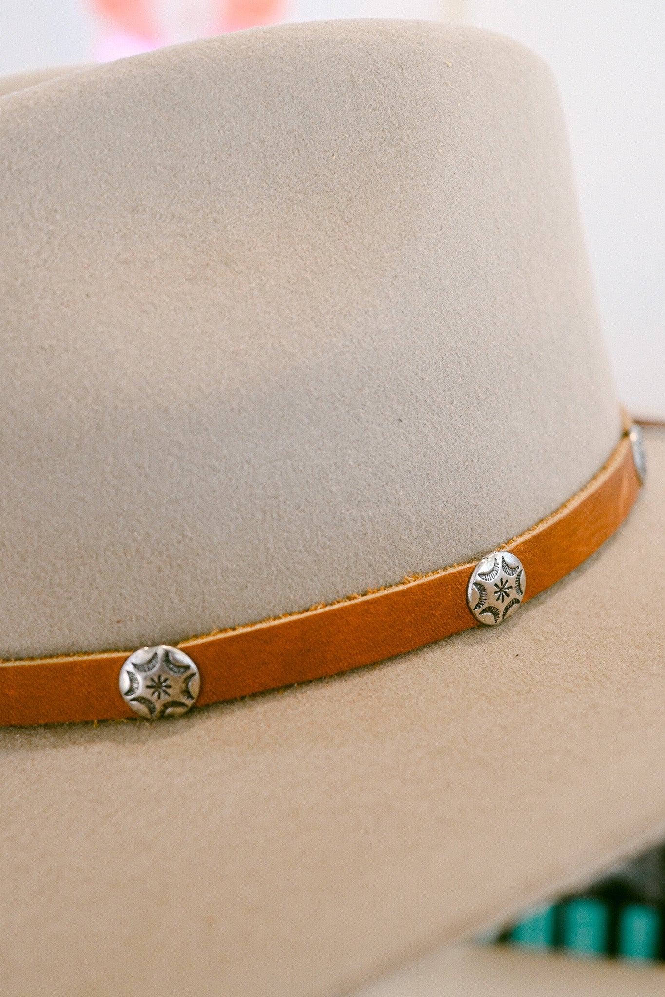 Deerskin Leather and Silver Concho Tie Back Hat Band