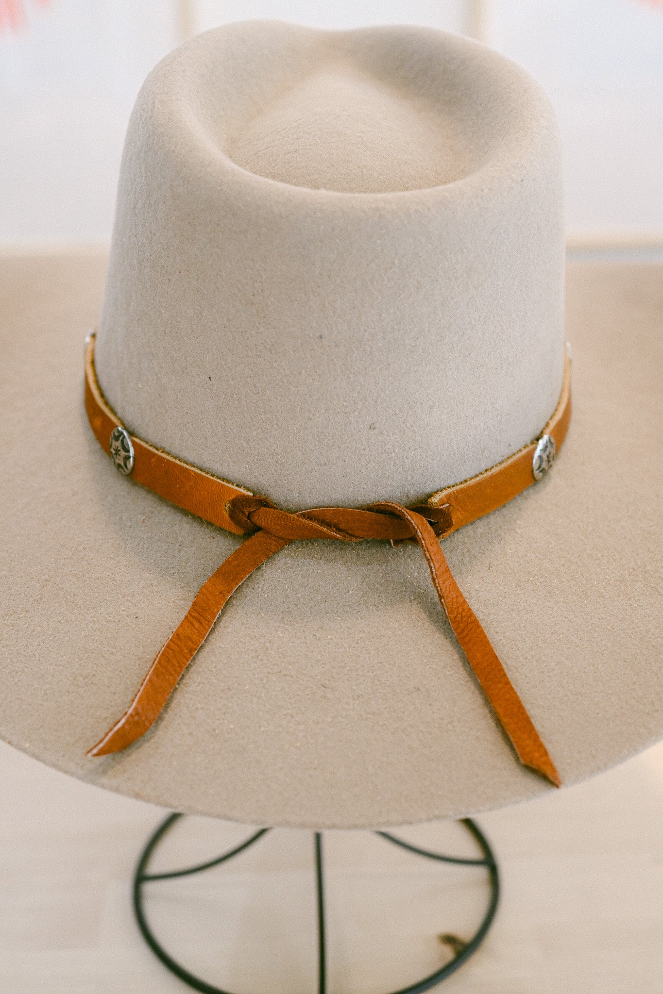 Deerskin Leather and Silver Concho Tie Back Hat Band