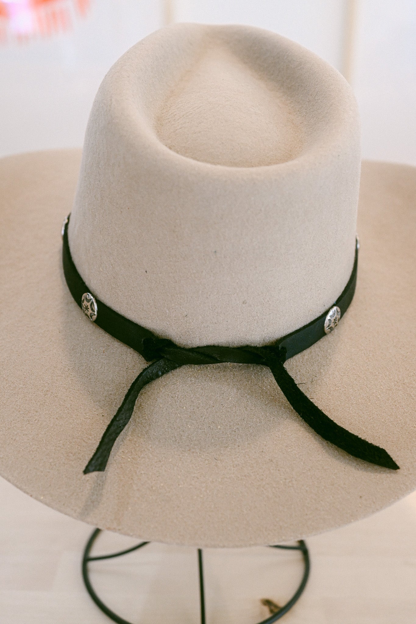 Deerskin Leather and Silver Concho Tie Back Hat Band