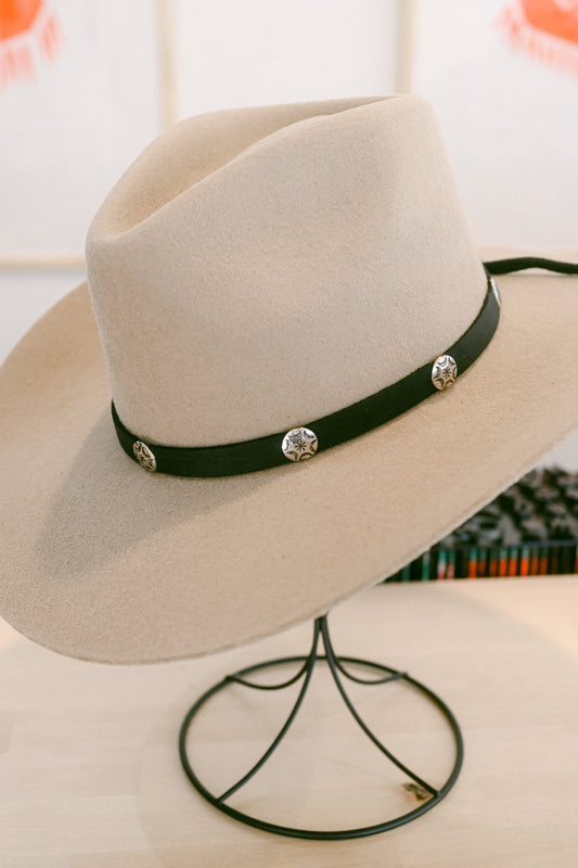 Deerskin Leather and Silver Concho Tie Back Hat Band