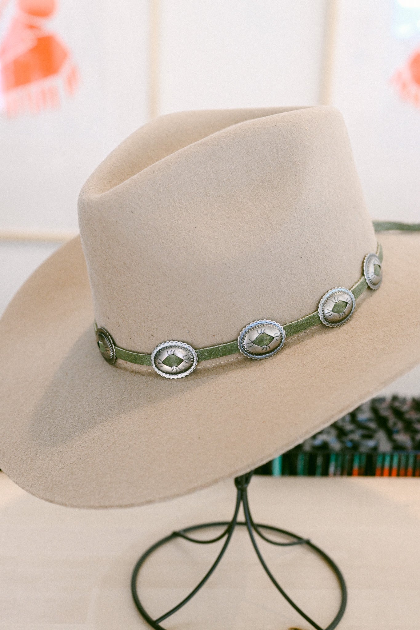 Deerskin Leather Hat Band with Conchos and Bolo Slide