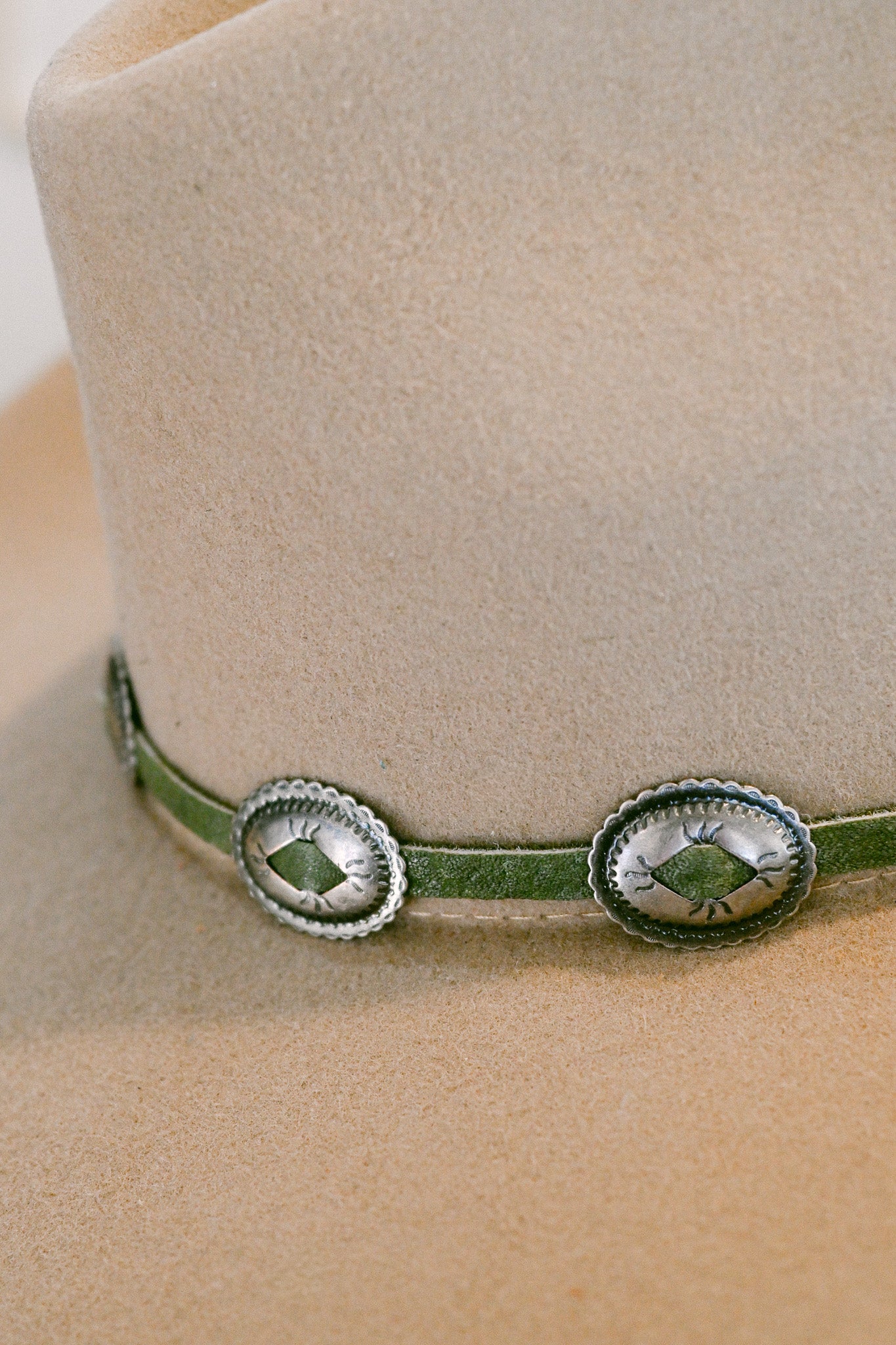 Deerskin Leather Hat Band with Conchos and Bolo Slide