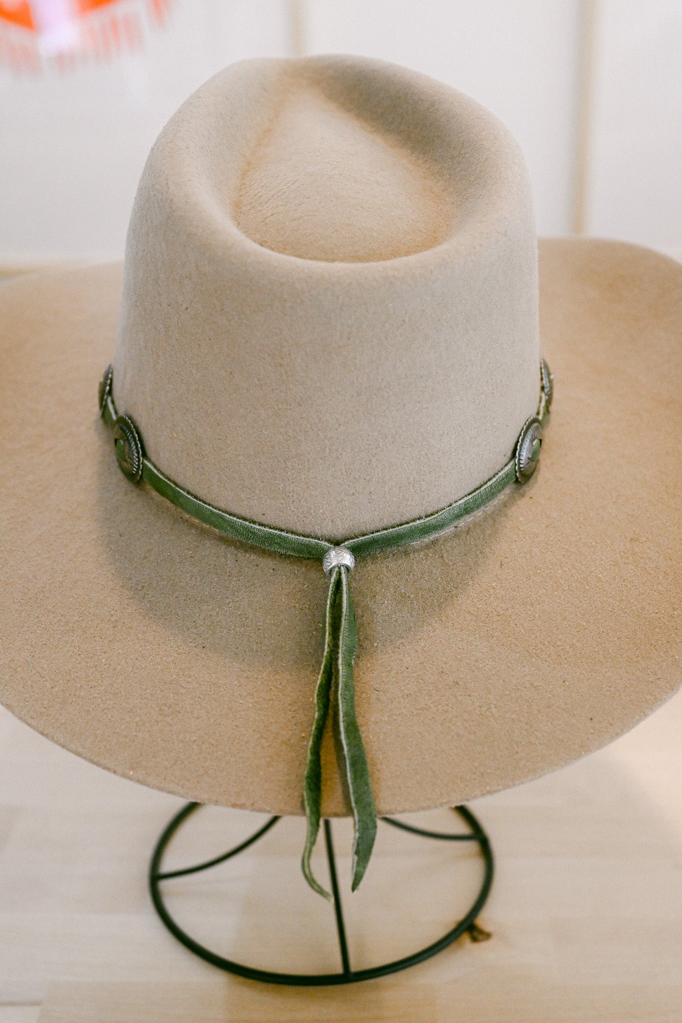 Deerskin Leather Hat Band with Conchos and Bolo Slide