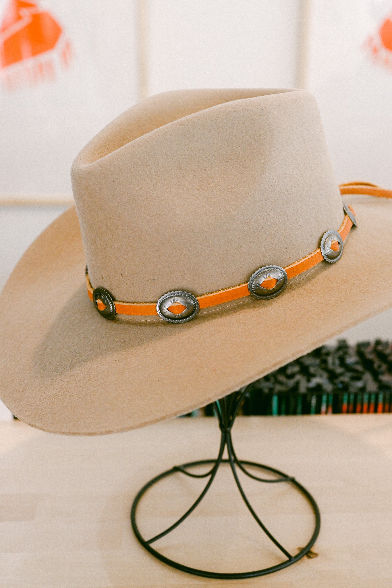 Deerskin Leather Hat Band with Conchos and Bolo Slide