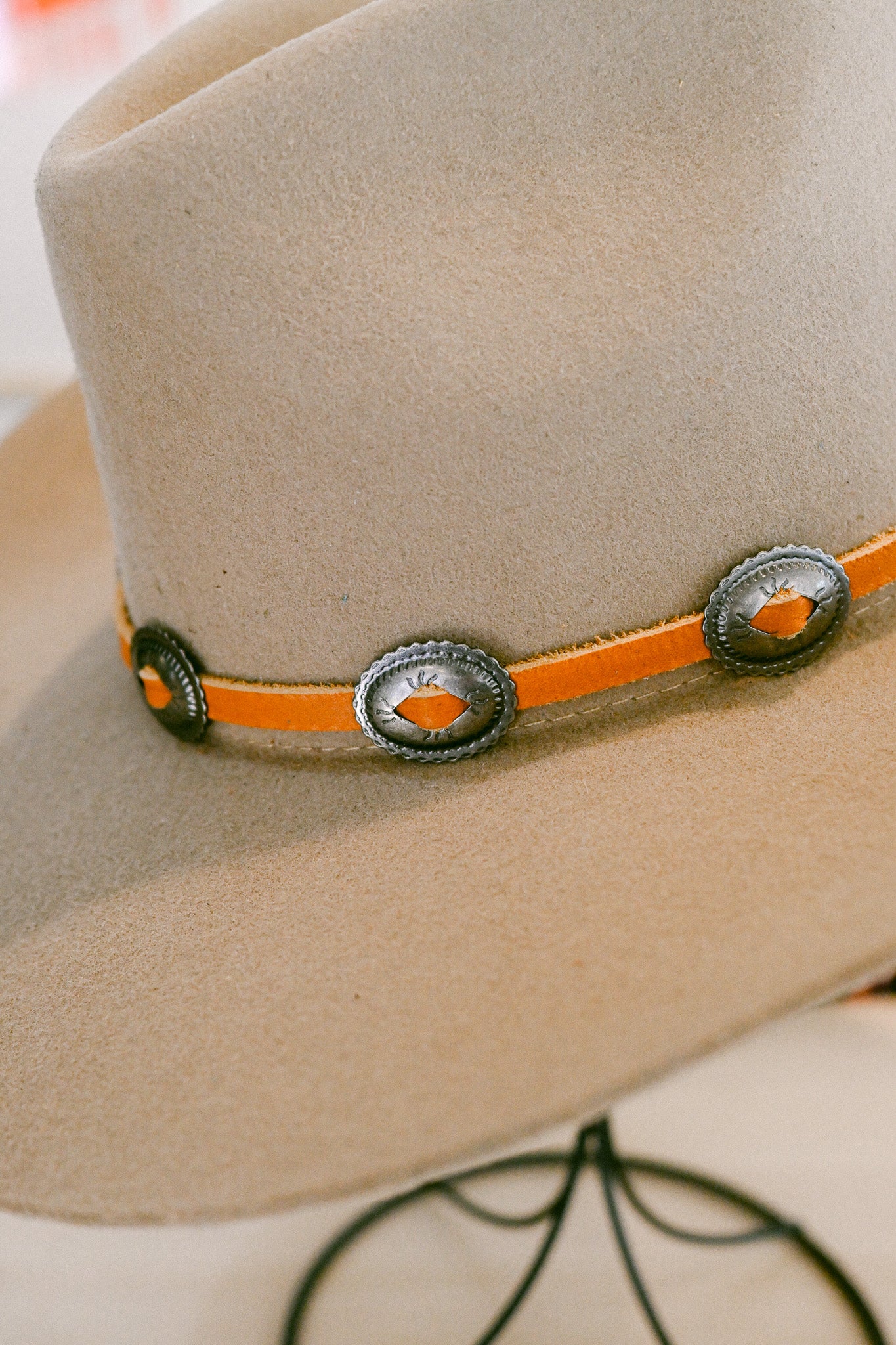 Deerskin Leather Hat Band with Conchos and Bolo Slide