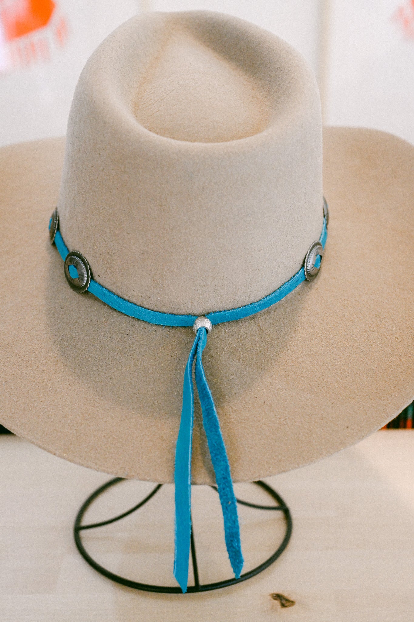 Deerskin Leather Hat Band with Conchos and Bolo Slide