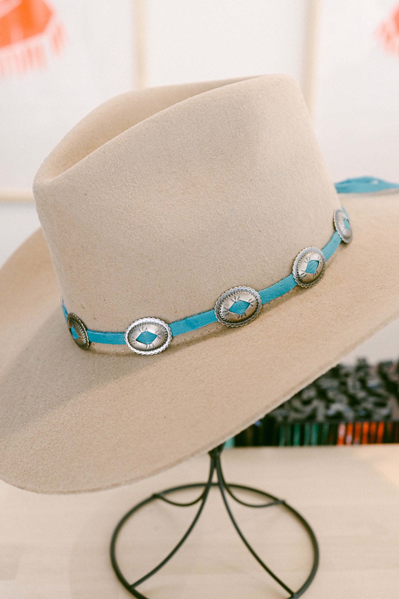 Deerskin Leather Hat Band with Conchos and Bolo Slide