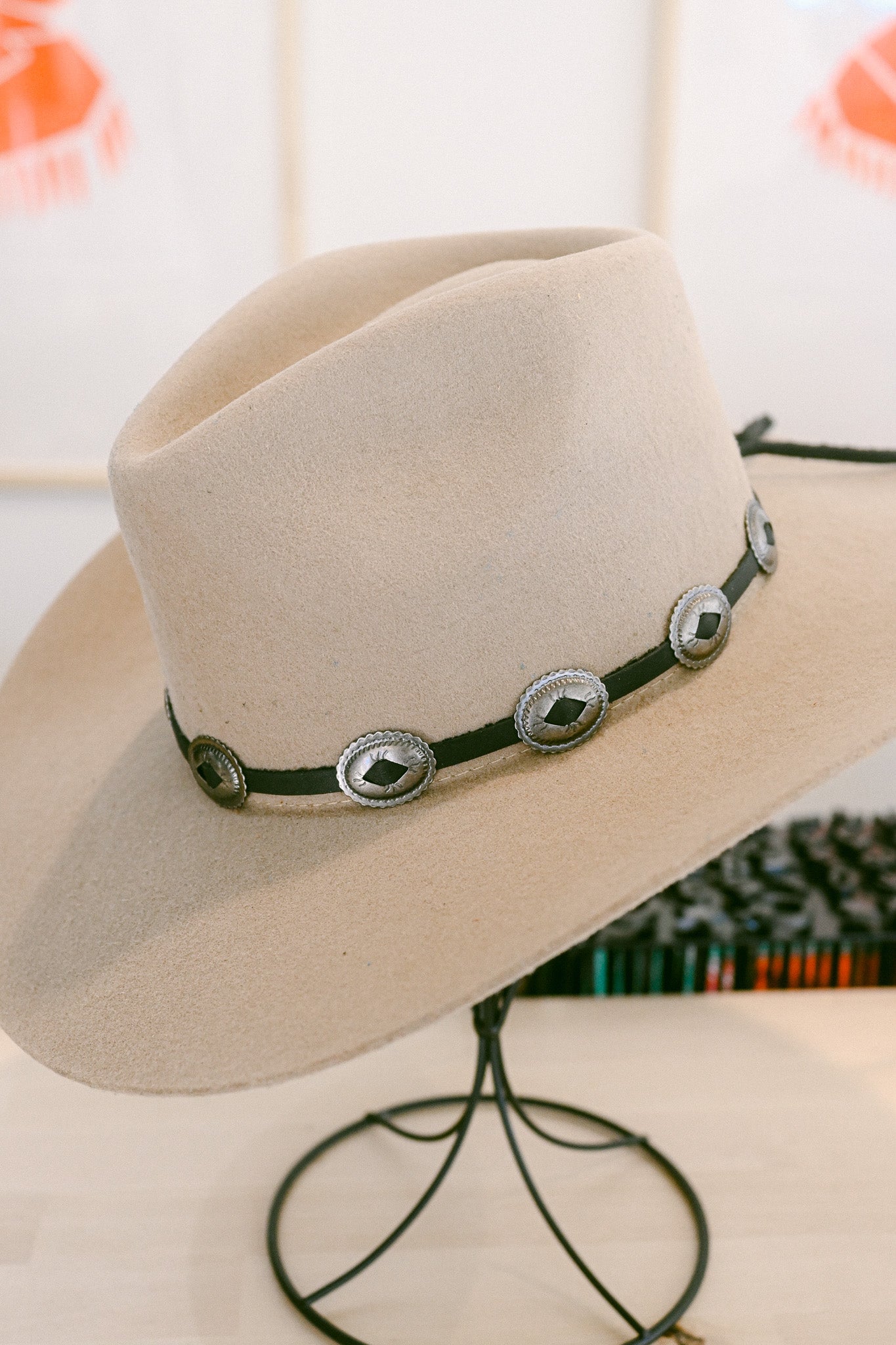 Deerskin Leather Hat Band with Conchos and Bolo Slide