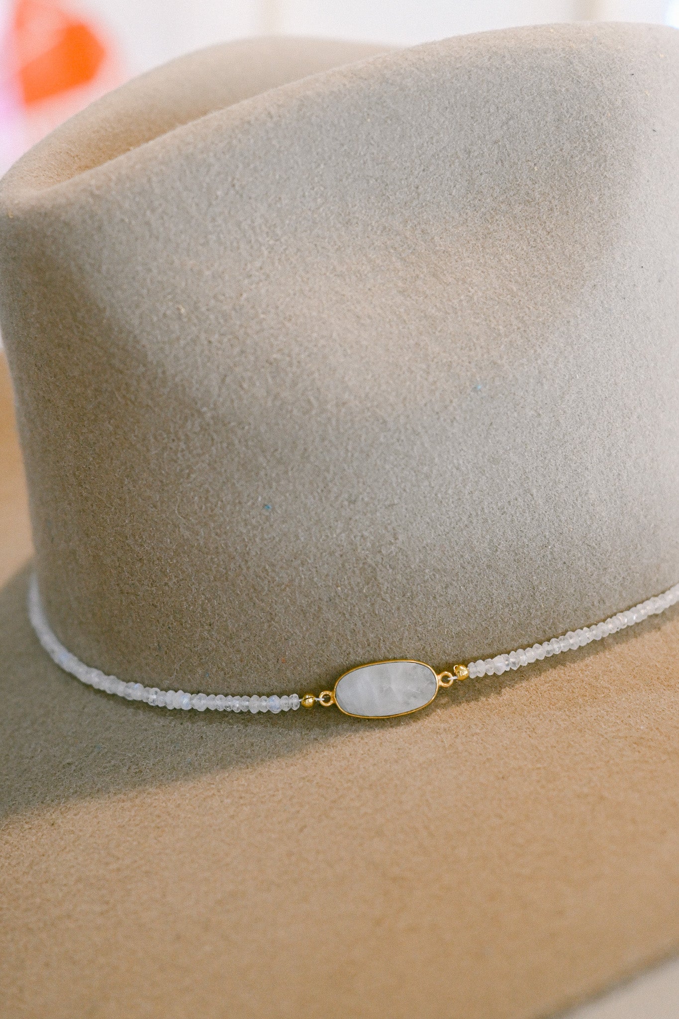 Moonstone Bezel and Beaded Hat Band