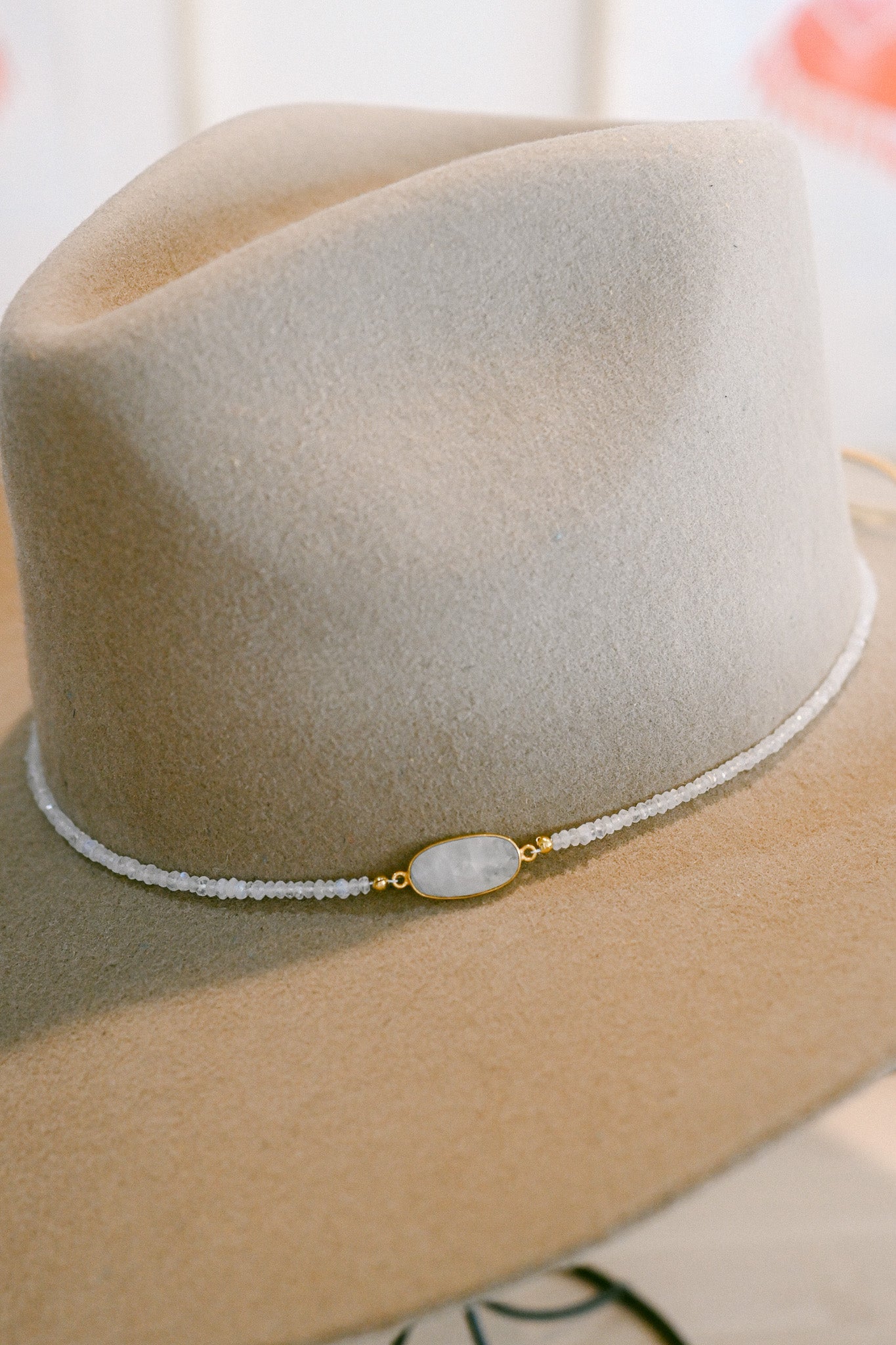 Moonstone Bezel and Beaded Hat Band