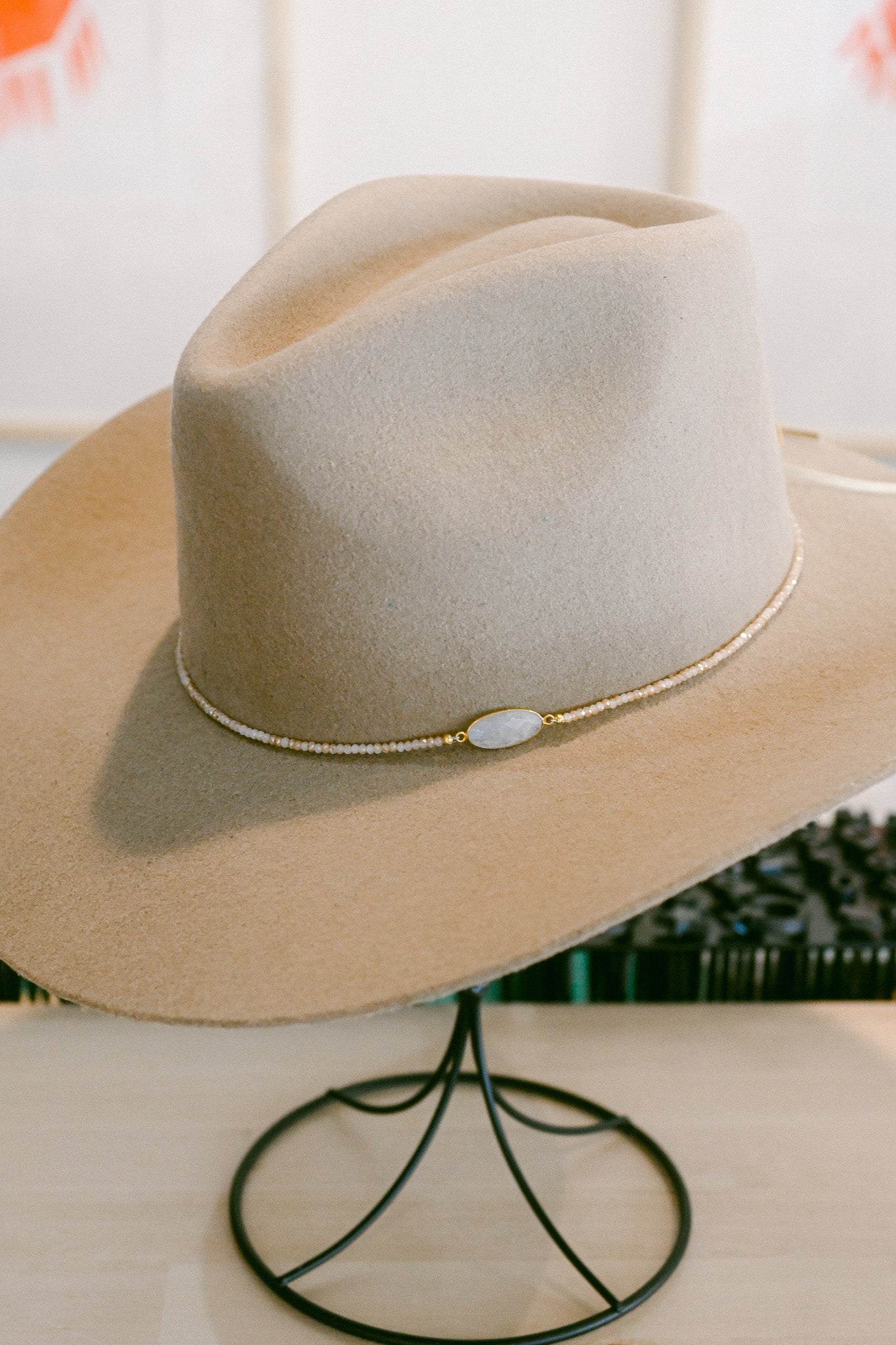 Moonstone Bezel and Beaded Hat Band