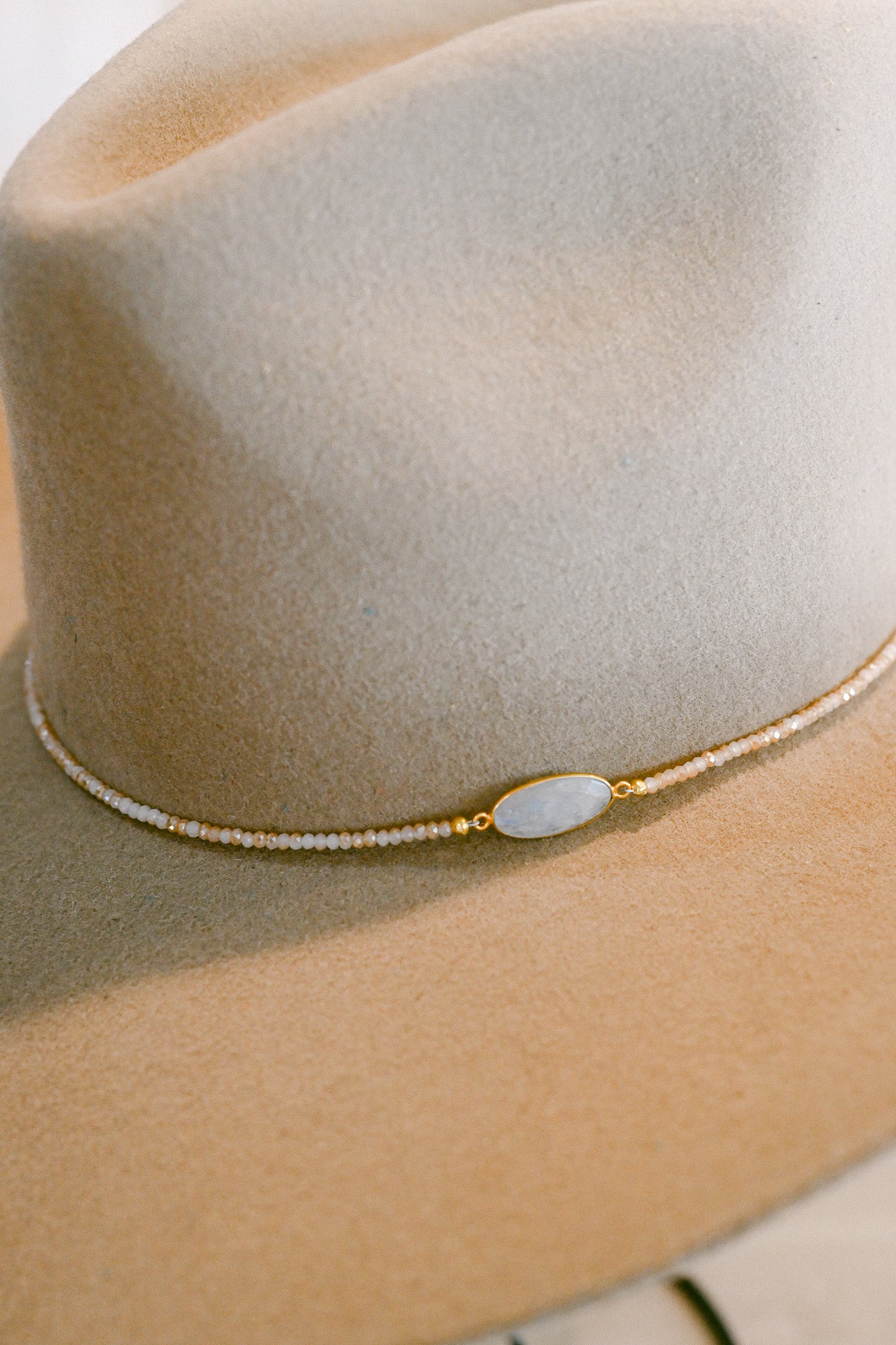 Moonstone Bezel and Beaded Hat Band