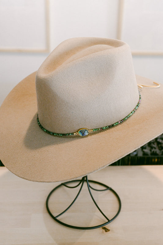 Abalone Shell with Fuchsite Ruby Beaded Hat Band