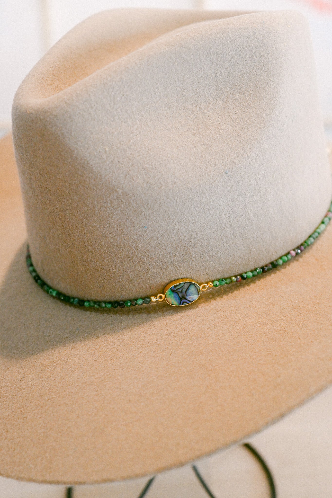 Abalone Shell with Fuchsite Ruby Beaded Hat Band