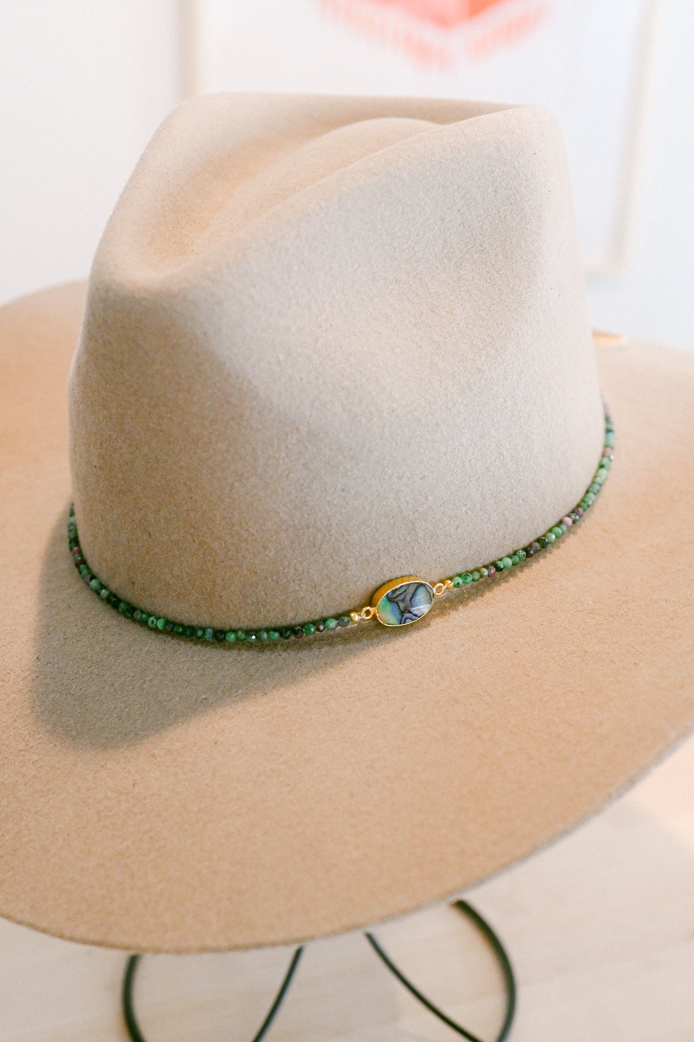 Abalone Shell with Fuchsite Ruby Beaded Hat Band