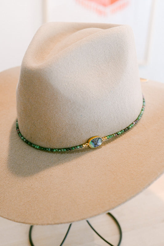 Abalone Shell with Fuchsite Ruby Beaded Hat Band