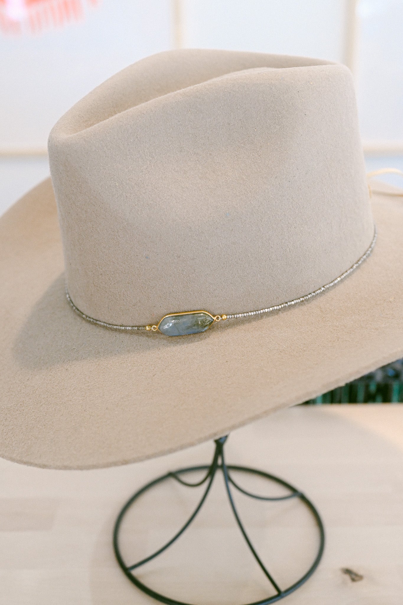 Labradorite and Gunmetal Glass Bead Hat Band
