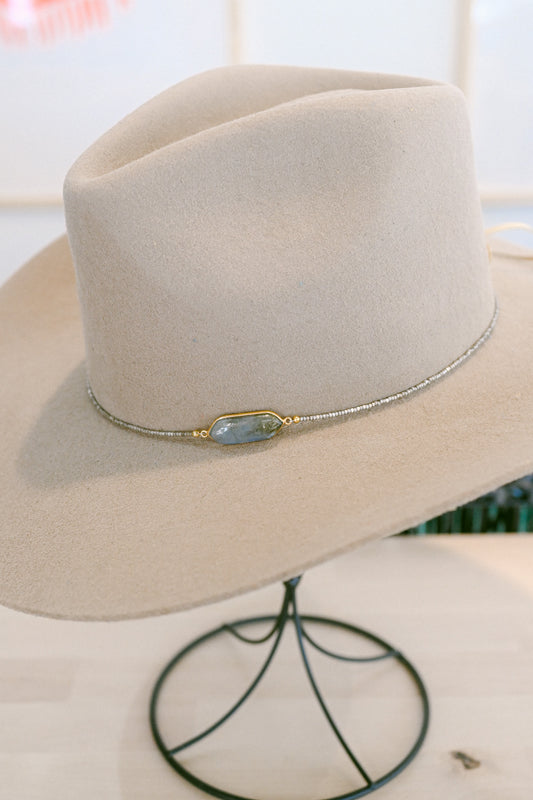 Labradorite and Gunmetal Glass Bead Hat Band
