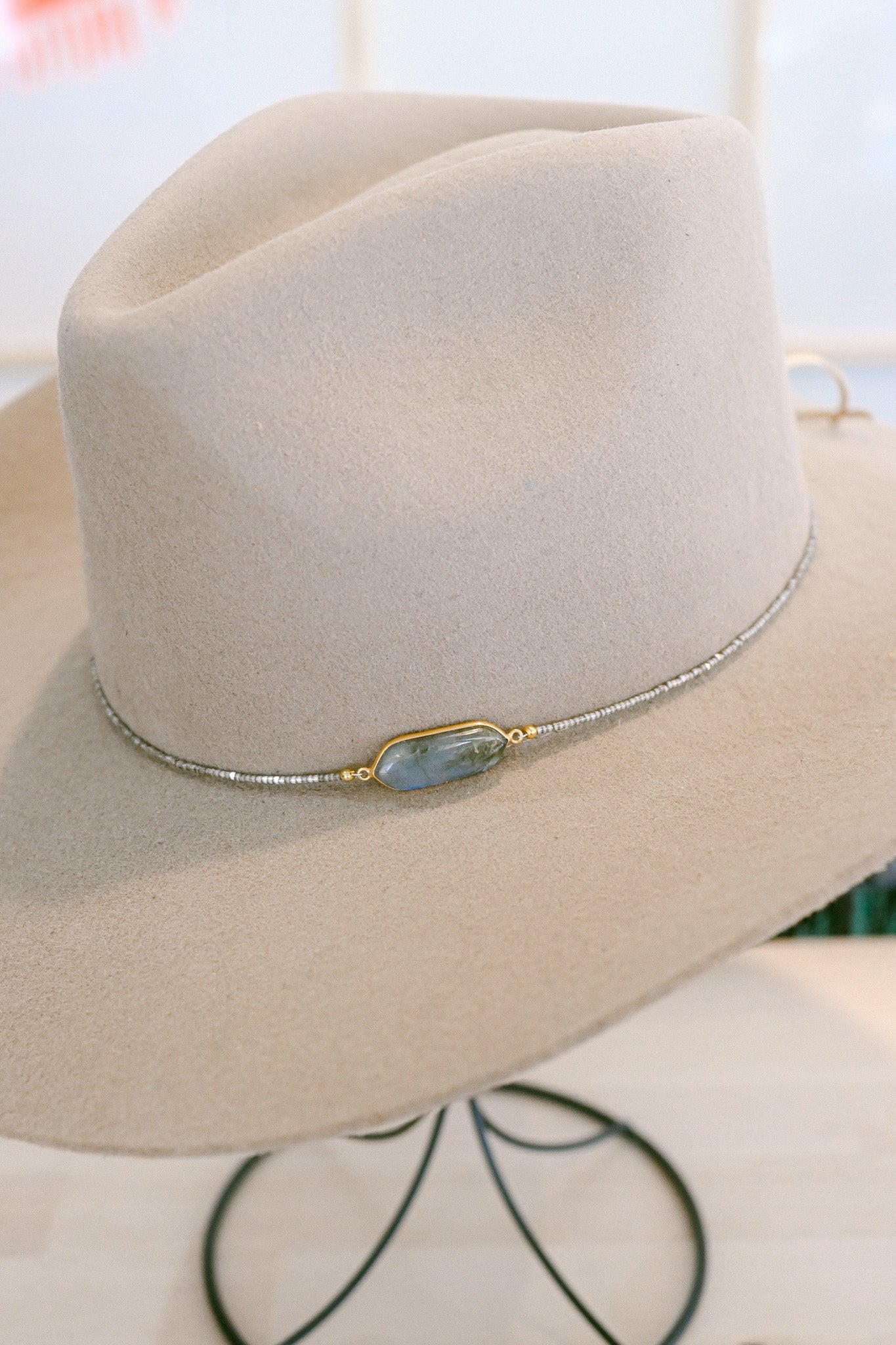 Labradorite and Gunmetal Glass Bead Hat Band