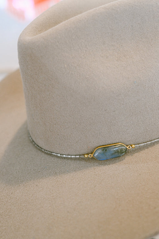 Labradorite and Gunmetal Glass Bead Hat Band