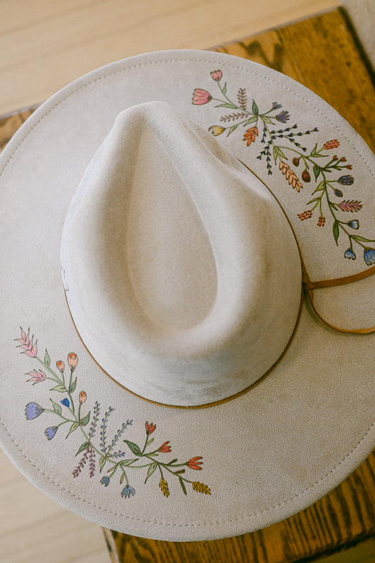 The Lauren - Hand-Painted & Hand-Burned Wildflower Hat