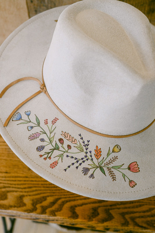 The Lauren - Hand-Painted & Hand-Burned Wildflower Hat