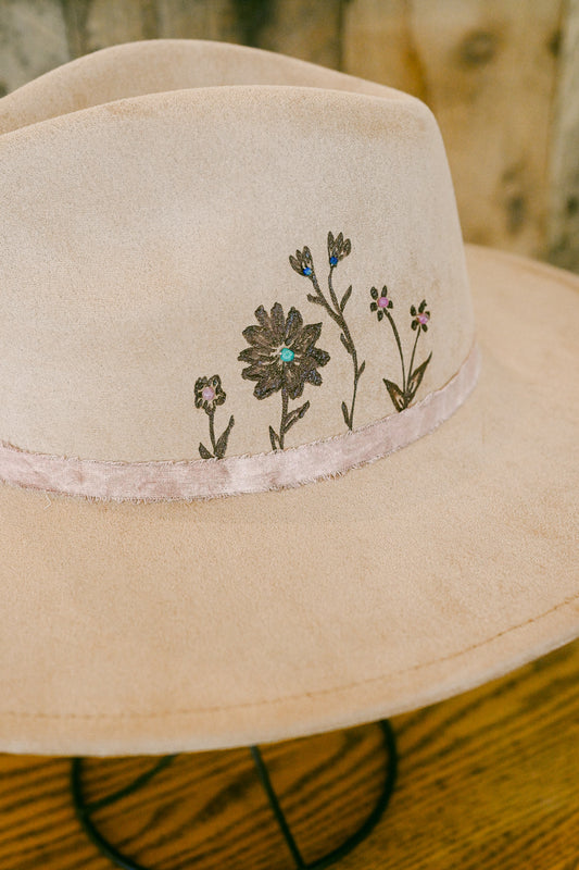 The Diane - Hand-Burned and Hand-Beaded Gemstone Hat
