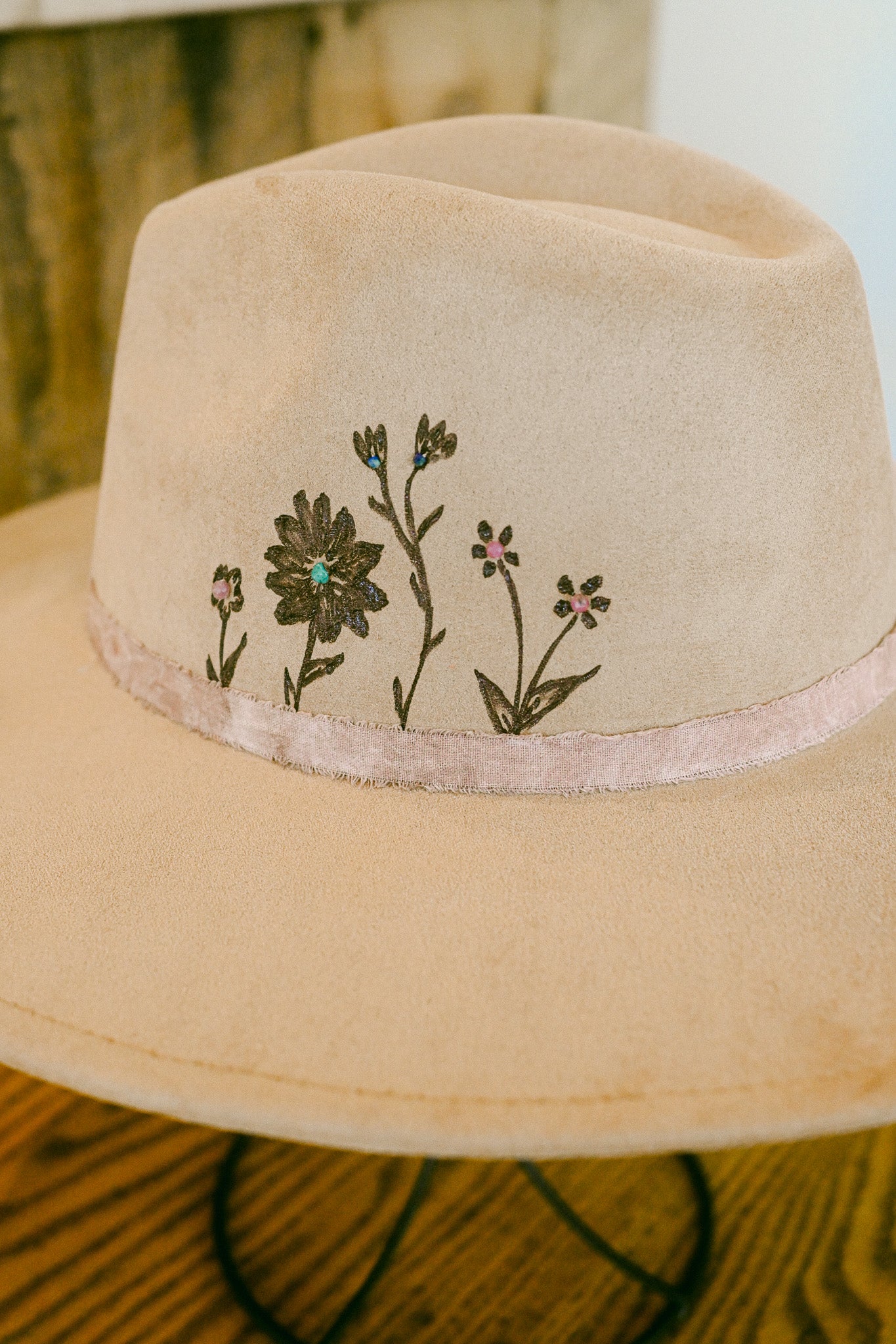 The Diane - Hand-Burned and Hand-Beaded Gemstone Hat