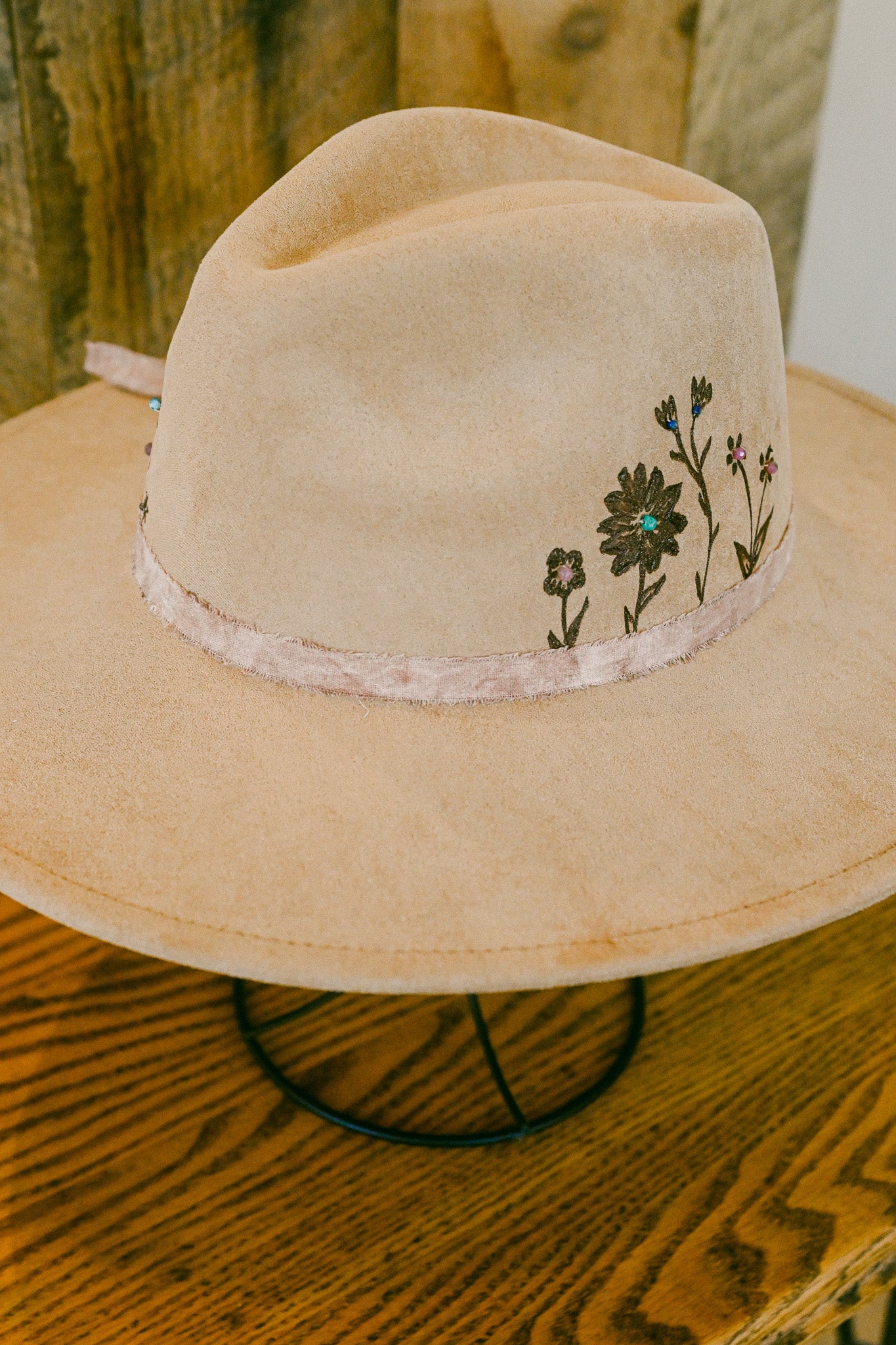 The Diane - Hand-Burned and Hand-Beaded Gemstone Hat