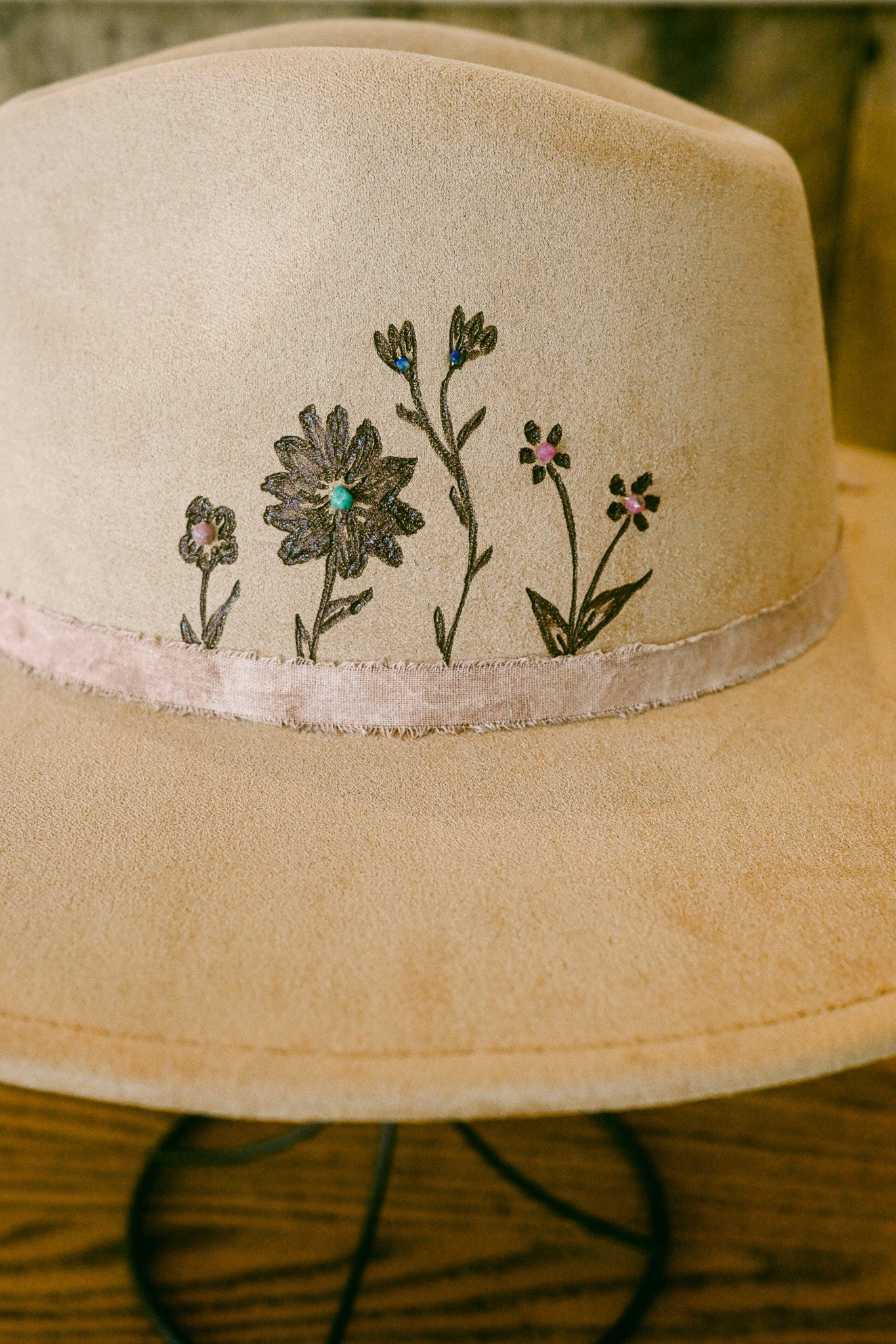 The Diane - Hand-Burned and Hand-Beaded Gemstone Hat