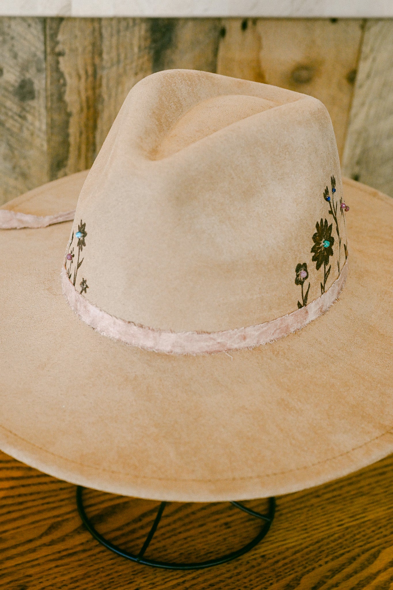 The Diane - Hand-Burned and Hand-Beaded Gemstone Hat