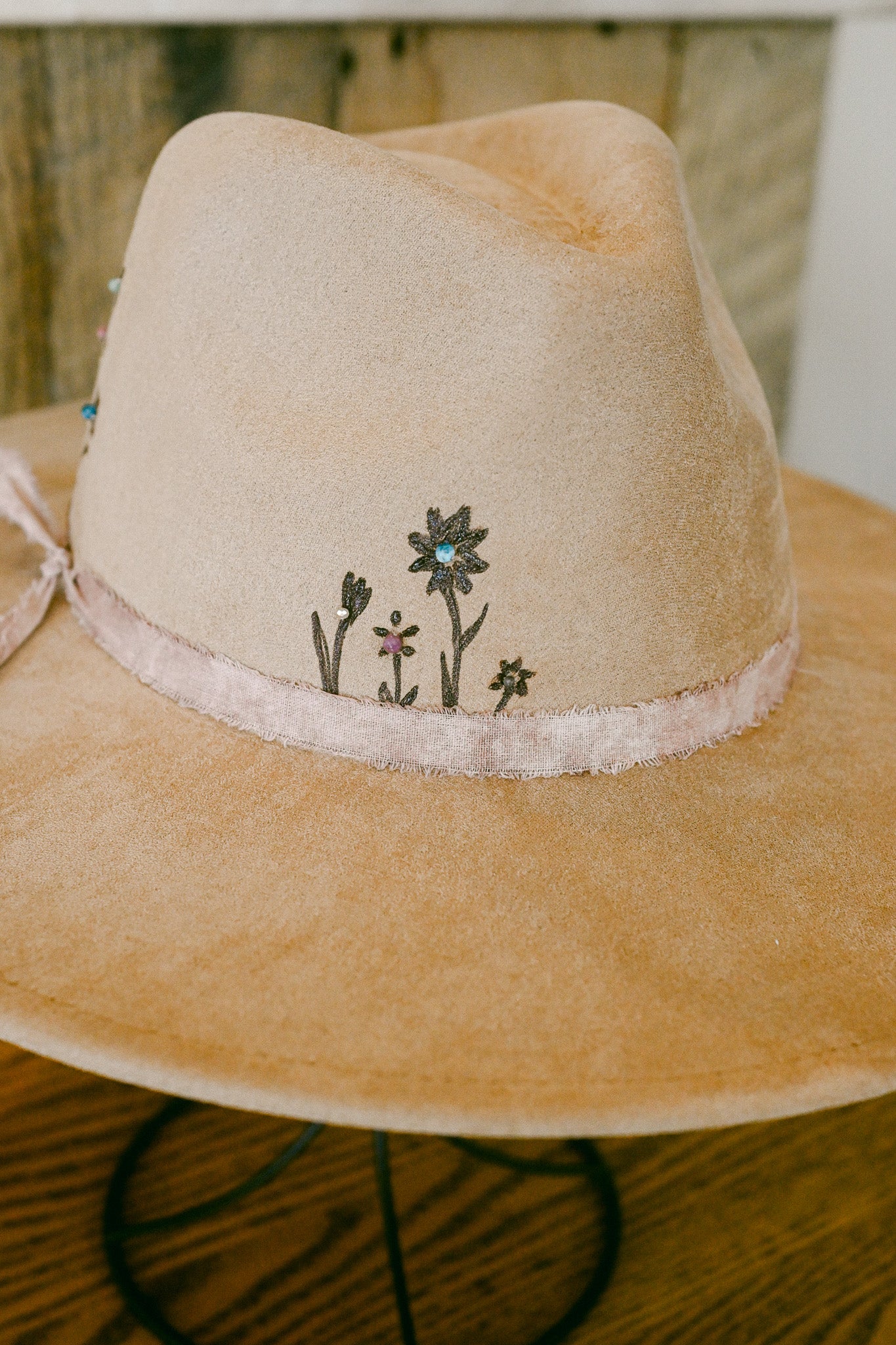 The Diane - Hand-Burned and Hand-Beaded Gemstone Hat