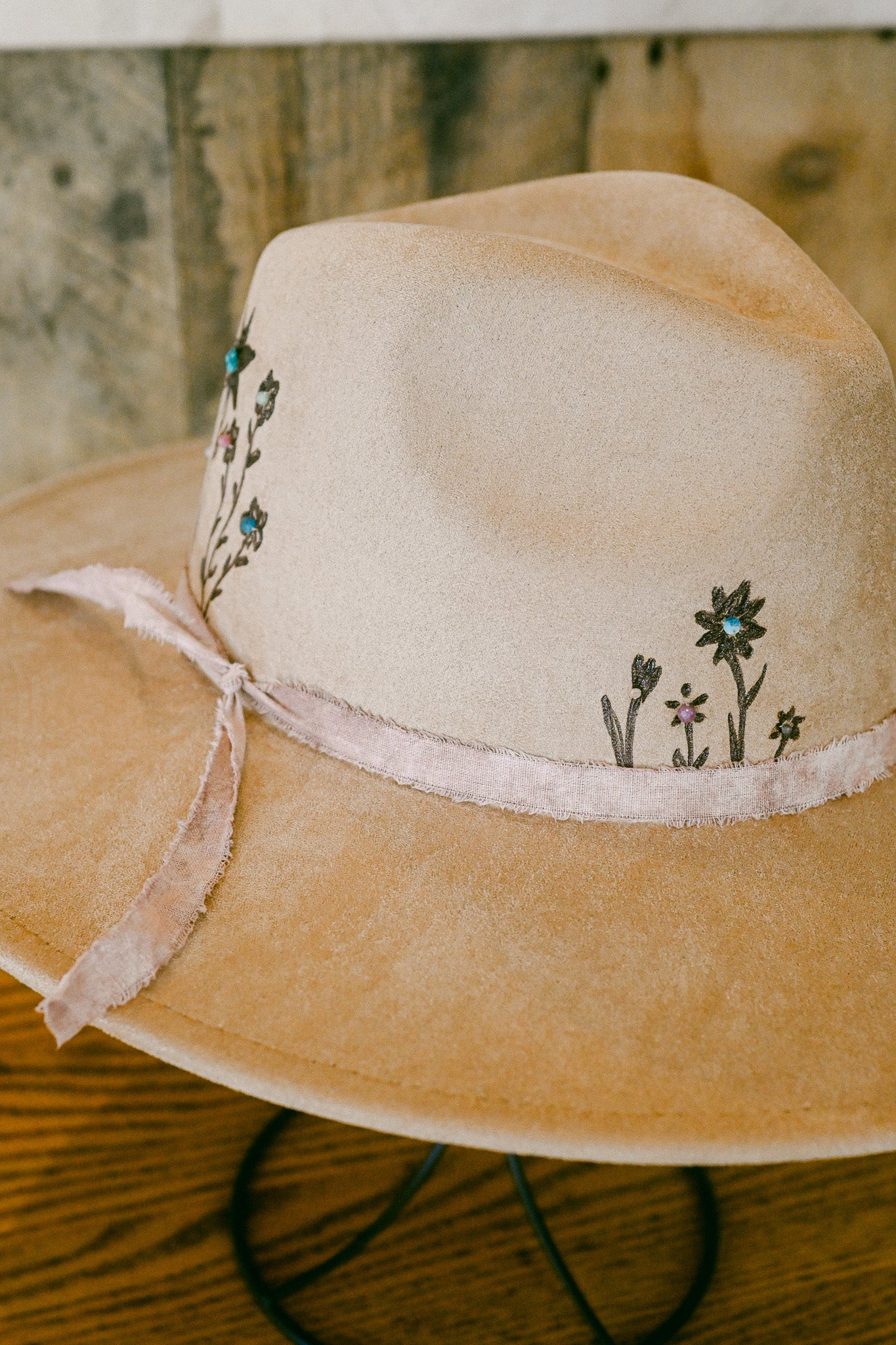 The Diane - Hand-Burned and Hand-Beaded Gemstone Hat