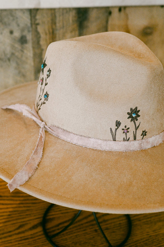 The Diane - Hand-Burned and Hand-Beaded Gemstone Hat