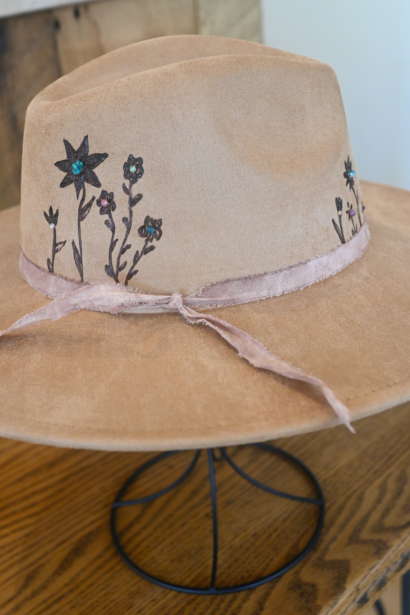 The Diane - Hand-Burned and Hand-Beaded Gemstone Hat