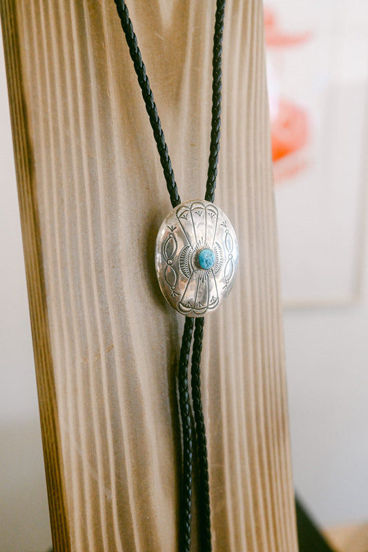 Joann Silver Navajo Handmade Kingman Turquoise Bolo