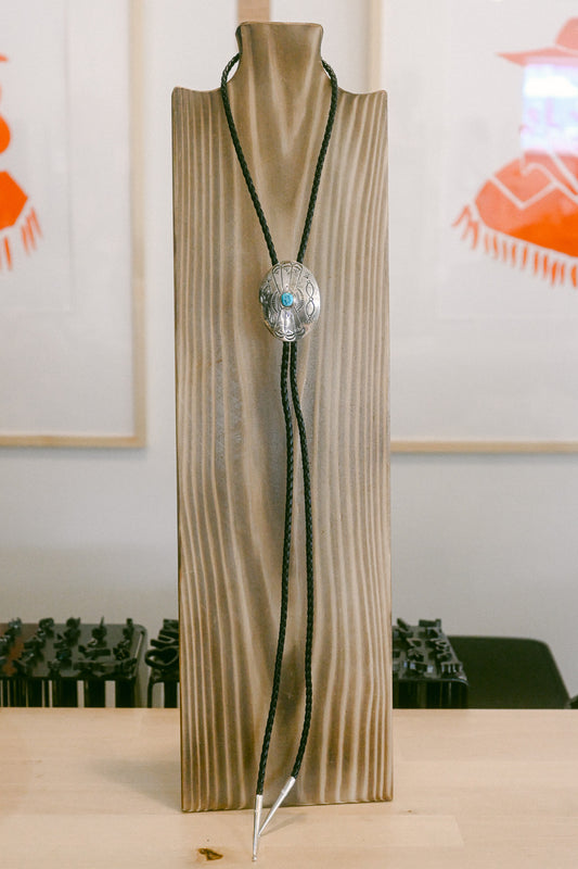 Joann Silver Navajo Handmade Kingman Turquoise Bolo