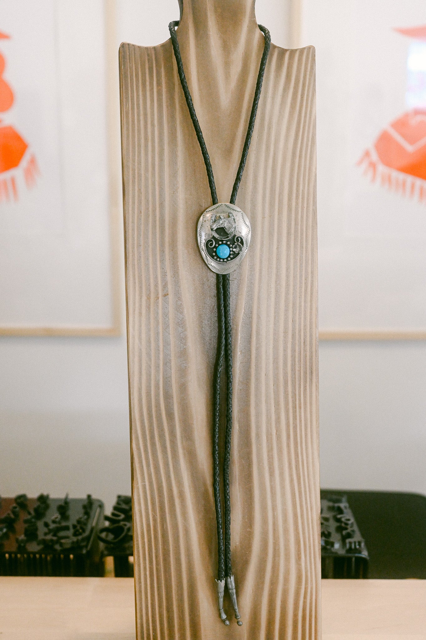 Vintage Turquoise and Sterling Silver Horse Bolo