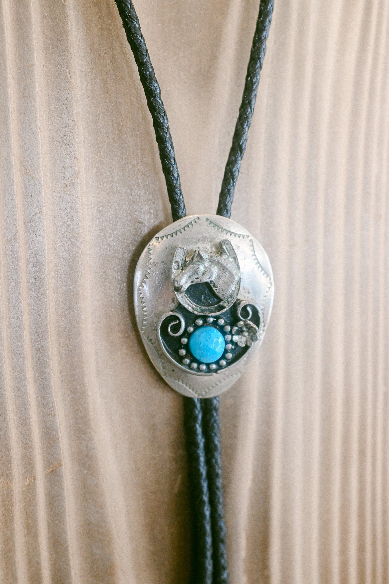 Vintage Turquoise and Sterling Silver Horse Bolo